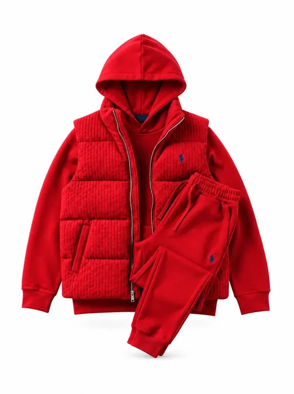 RL | Ensemble de survêtement en polaire en polaire en gilet patrimonial 3 pièces en maille à câbles