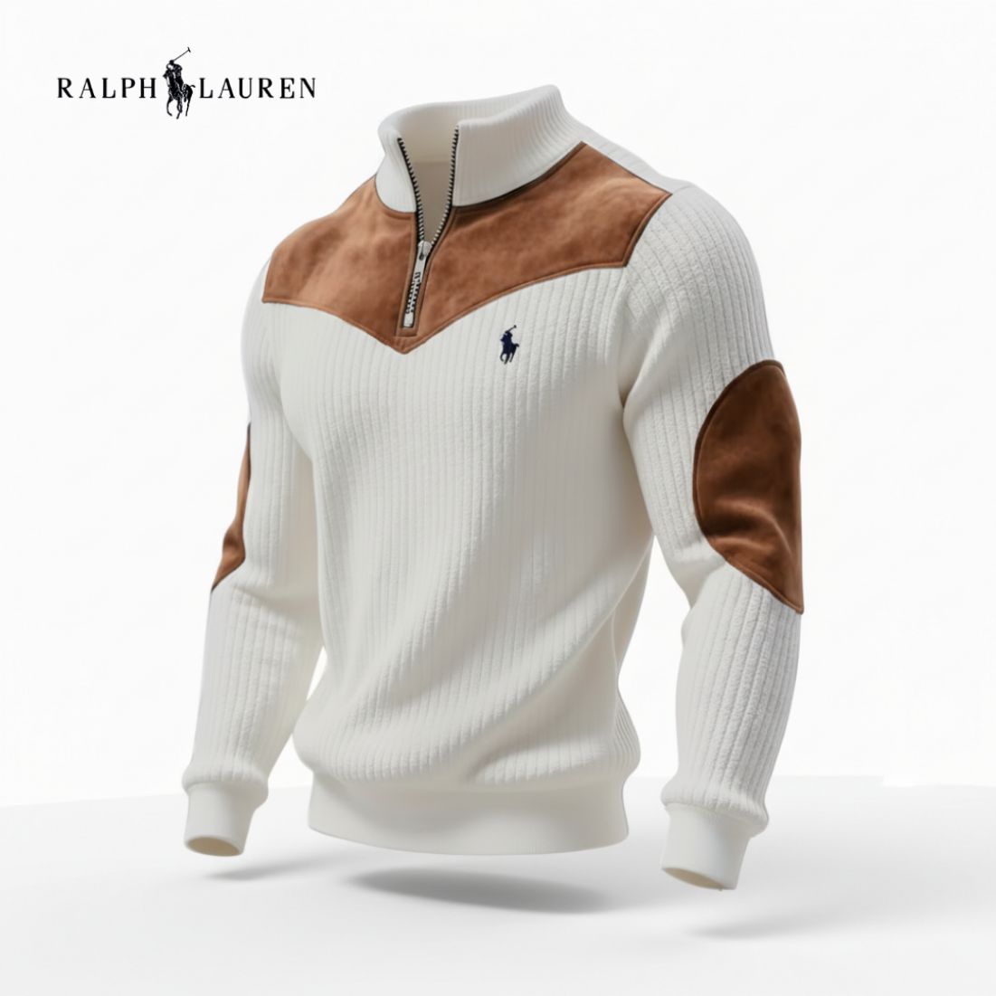 RL™ Pull Zippé Côtelé Avec Détails En Daim