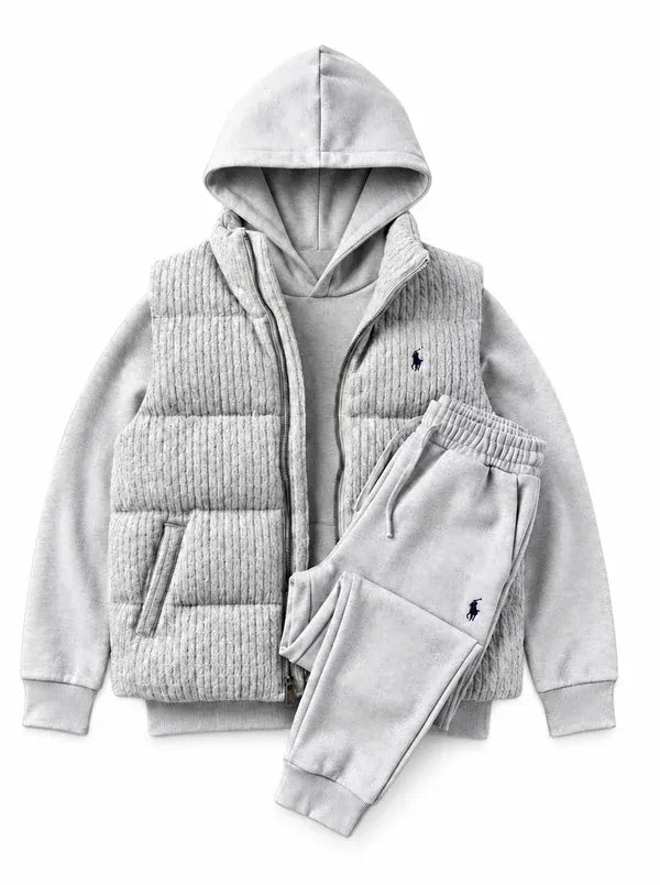RL | Ensemble de survêtement en polaire en polaire en gilet patrimonial 3 pièces en maille à câbles
